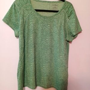 LL Bean Green Geometric Print Short Sleeve Top Large